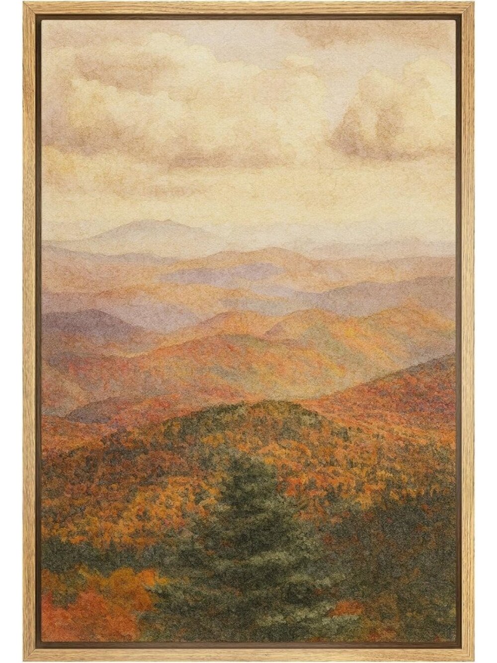 Framed Canvas Wall Art - Colorful Autumn Mountain View Landscape 16x24